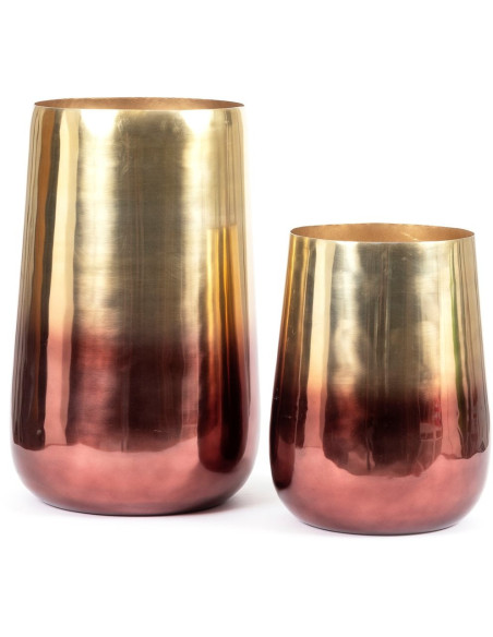 Cache pot moderne haut XL Rond Diamètre 35 cm en Métal Doré Cuivré The Brass 