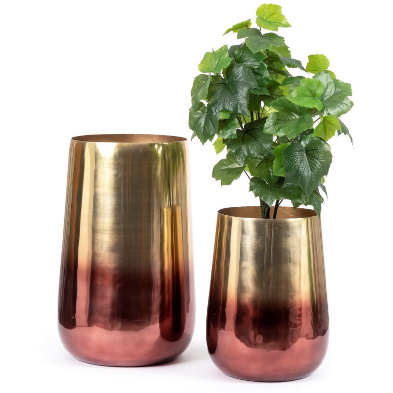 Cache pot moderne haut XL Rond Diamètre 35 cm en Métal Doré Cuivré The Brass 