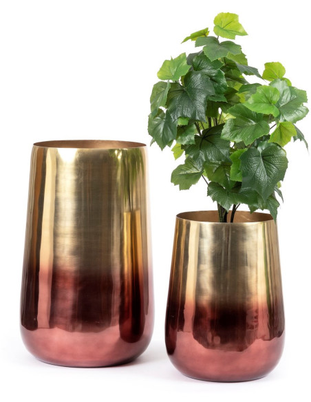 Cache pot moderne haut XL Rond Diamètre 35 cm en Métal Doré Cuivré The Brass 