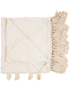 Plaid XXL original Bohème chic 300x240 en Coton Naturel Avec pompons The Berbe 