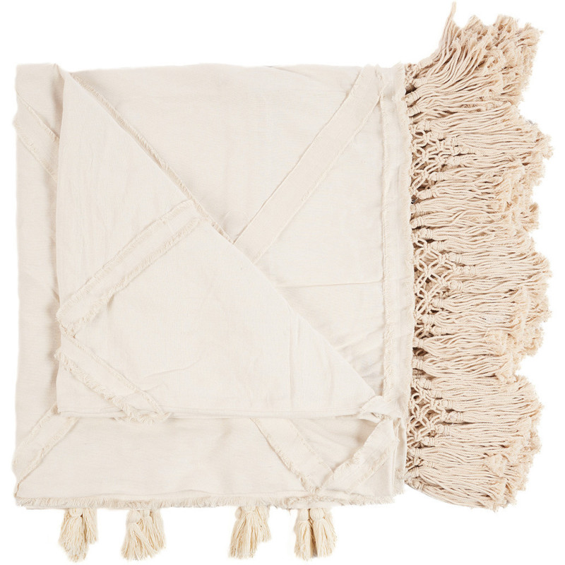 Plaid XXL original Bohème chic 300x240 en Coton Naturel Avec pompons The Berbe 