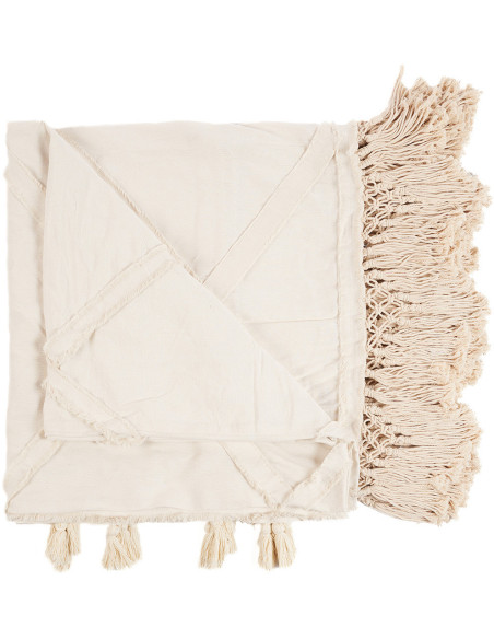 Plaid XXL original Bohème chic 300x240 en Coton Naturel Avec pompons The Berbe 