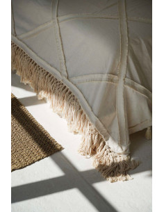 Plaid XXL original Bohème chic 300x240 en Coton Naturel Avec pompons The Berbe 