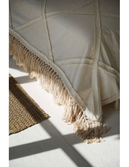 Plaid XXL original Bohème chic 300x240 en Coton Naturel Avec pompons The Berbe 