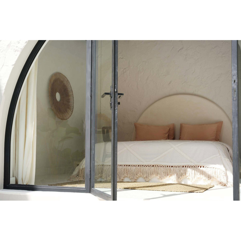 Plaid XXL original Bohème chic 300x240 en Coton Naturel Avec pompons The Berbe 