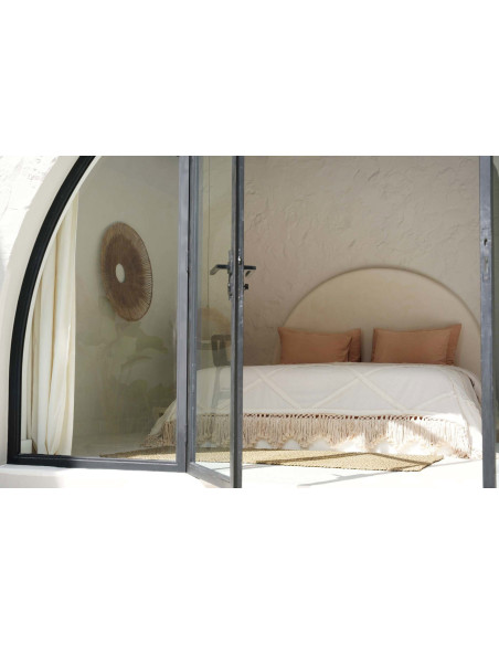 Plaid XXL original Bohème chic 300x240 en Coton Naturel Avec pompons The Berbe 