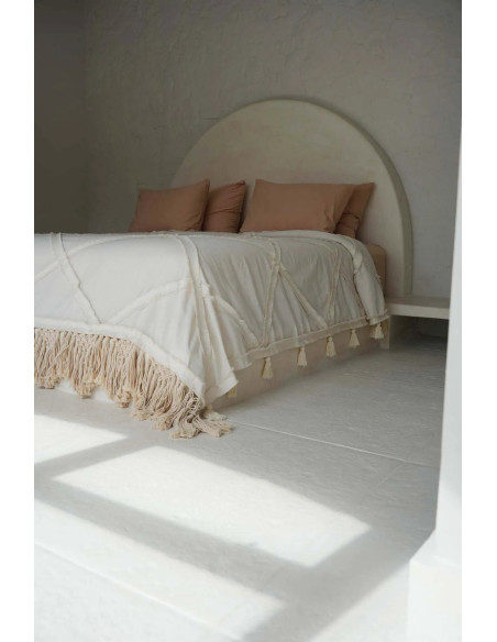 Plaid XXL original Bohème chic 300x240 en Coton Naturel Avec pompons The Berbe 