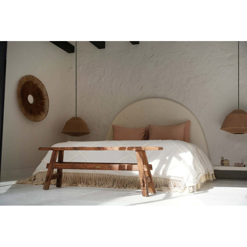 Plaid XXL original Bohème chic 300x240 en Coton Naturel Avec pompons The Berbe 