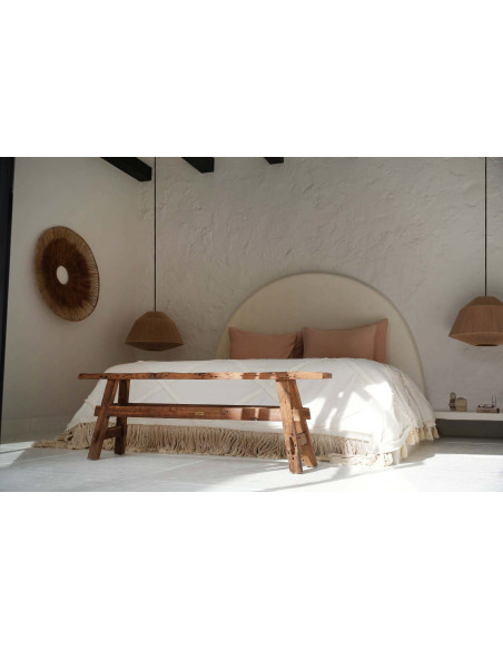 Plaid XXL original Bohème chic 300x240 en Coton Naturel Avec pompons The Berbe 