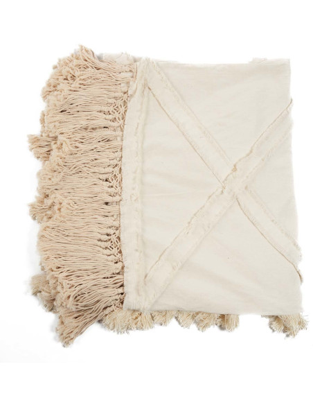 Plaid XXL original Bohème chic 300x240 en Coton Naturel Avec pompons The Berbe 