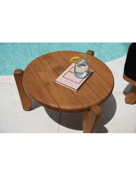 Table basse extérieur originale Ronde 70 cm en Bois de teck recyclé Naturel The Seseh 