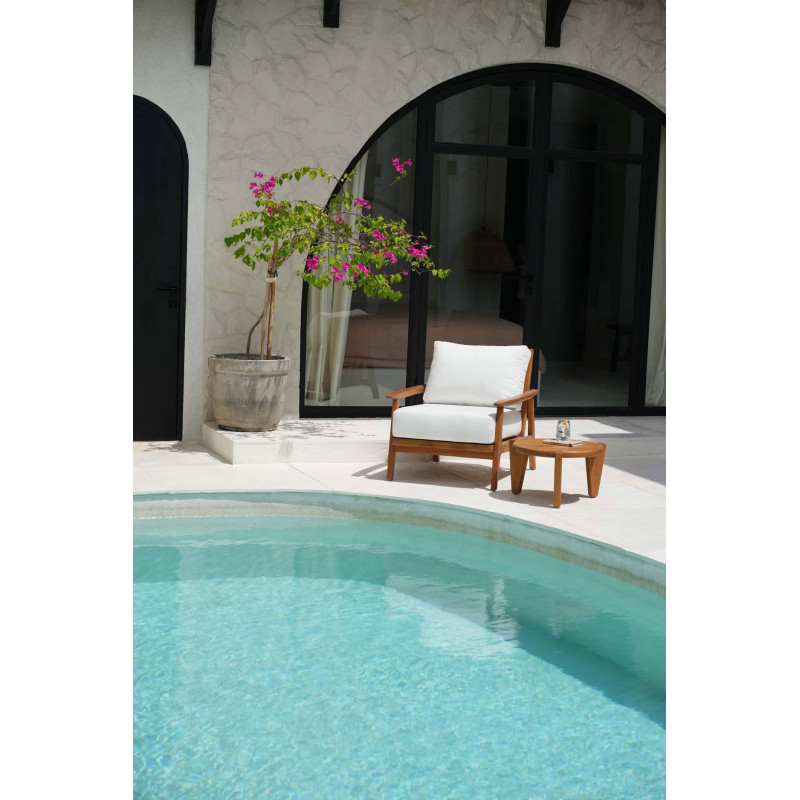 Table basse extérieur originale Ronde 70 cm en Bois de teck recyclé Naturel The Seseh 