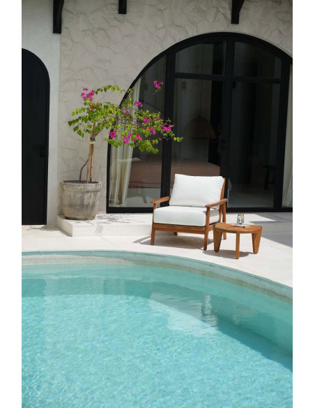 Table basse extérieur originale Ronde 70 cm en Bois de teck recyclé Naturel The Seseh 