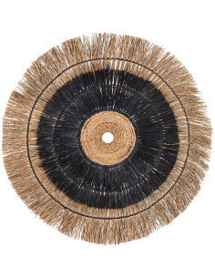 Grande Déco murale ethnique bohème artisanale Ronde 110 cm Feuille de bananier Fibre mendong Naturel Noir The Amazonia 