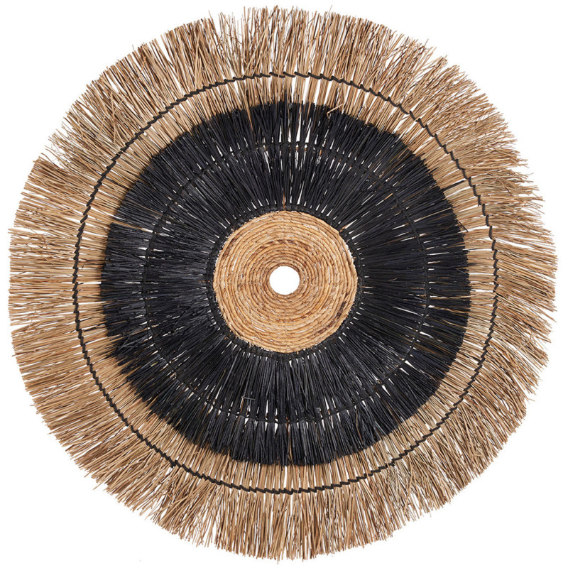 Grande Déco murale ethnique bohème artisanale Ronde 110 cm Feuille de bananier Fibre mendong Naturel Noir The Amazonia 