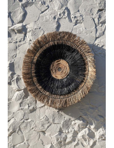 Grande Déco murale ethnique bohème artisanale Ronde 110 cm Feuille de bananier Fibre mendong Naturel Noir The Amazonia 