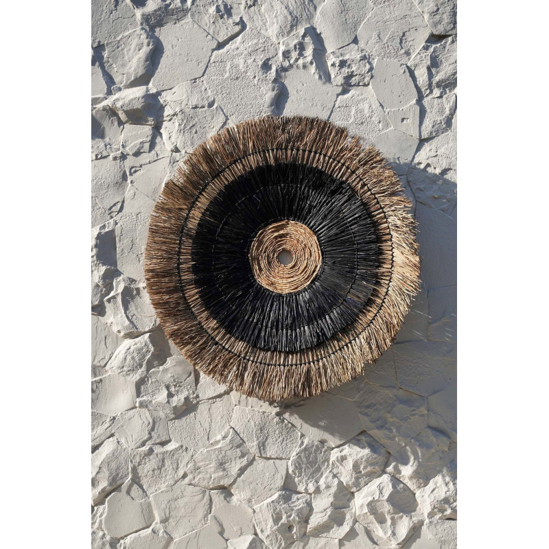 Grande Déco murale ethnique bohème artisanale Ronde 110 cm Feuille de bananier Fibre mendong Naturel Noir The Amazonia 
