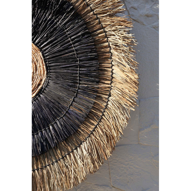 Grande Déco murale ethnique bohème artisanale Ronde 110 cm Feuille de bananier Fibre mendong Naturel Noir The Amazonia 