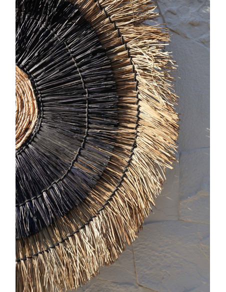 Grande Déco murale ethnique bohème artisanale Ronde 110 cm Feuille de bananier Fibre mendong Naturel Noir The Amazonia 