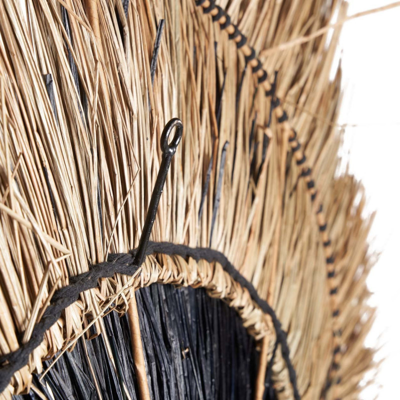 Grande Déco murale ethnique bohème artisanale Ronde 110 cm Feuille de bananier Fibre mendong Naturel Noir The Amazonia 