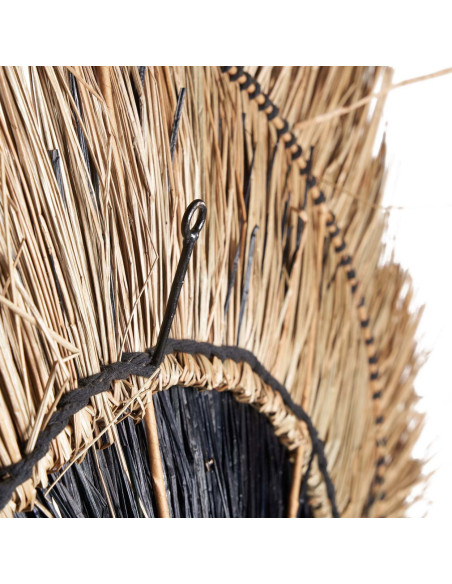 Grande Déco murale ethnique bohème artisanale Ronde 110 cm Feuille de bananier Fibre mendong Naturel Noir The Amazonia 
