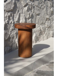 Table d'appoint moderne Ronde en Bois de teck Naturel The Inti 
