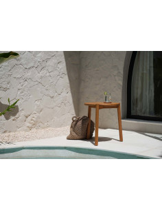 Table d'appoint extérieur moderne Ronde en Bois de teck Naturel The Gilimanuk 