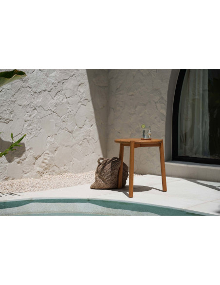 Table d'appoint extérieur moderne Ronde en Bois de teck Naturel The Gilimanuk 