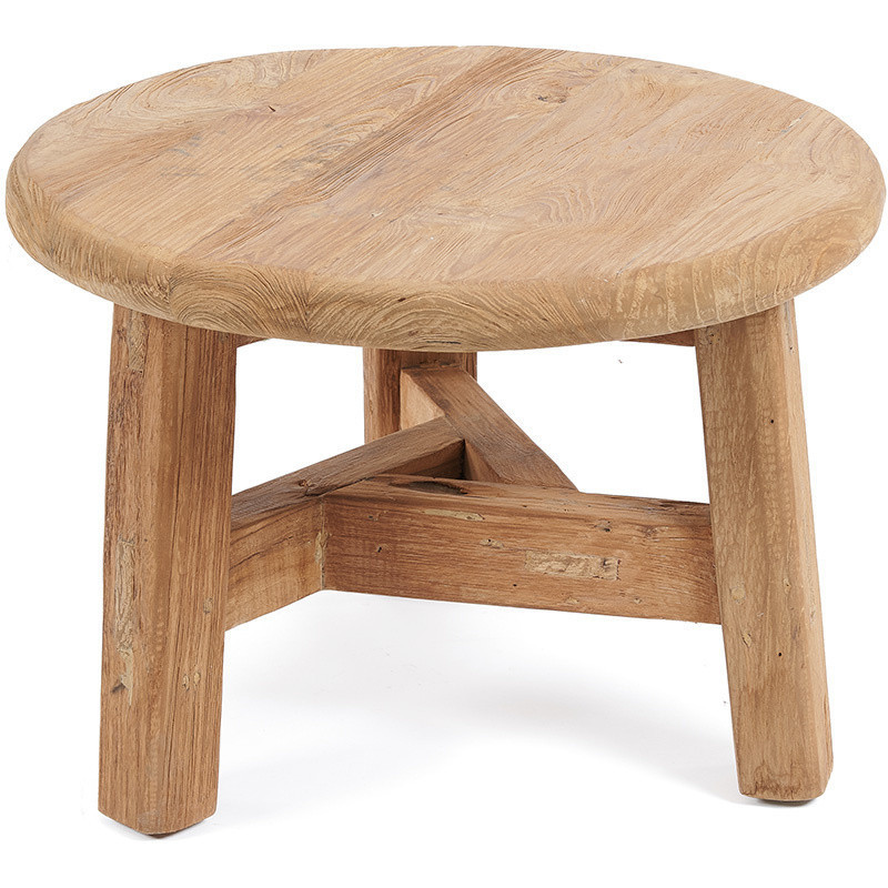 Table basse moderne Ronde 50 cm en Bois de teck recyclé Naturel The Fusuma 