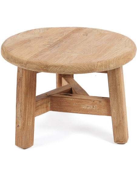 Table basse moderne Ronde 50 cm en Bois de teck recyclé Naturel The Fusuma 