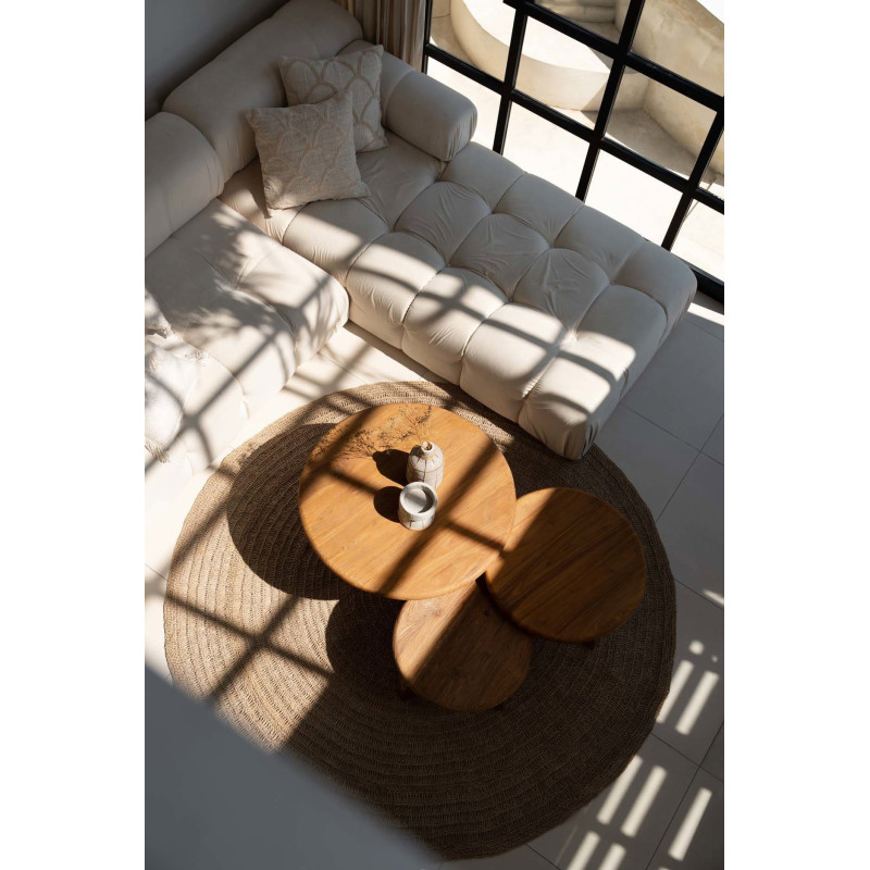 Table basse moderne Ronde 50 cm en Bois de teck recyclé Naturel The Fusuma 
