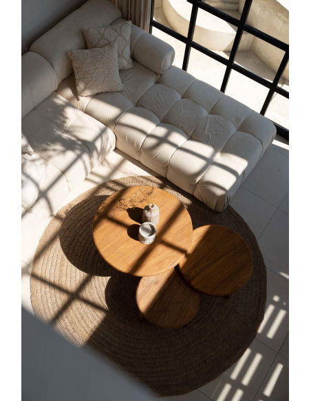 Table basse moderne Ronde 50 cm en Bois de teck recyclé Naturel The Fusuma 