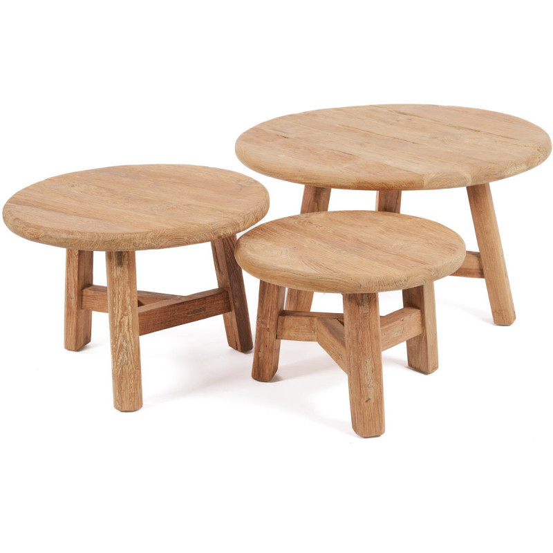 Table basse moderne Ronde 50 cm en Bois de teck recyclé Naturel The Fusuma 