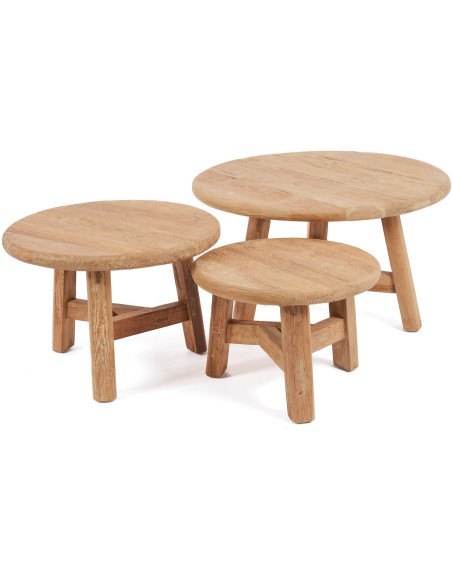 Table basse moderne Ronde 50 cm en Bois de teck recyclé Naturel The Fusuma 