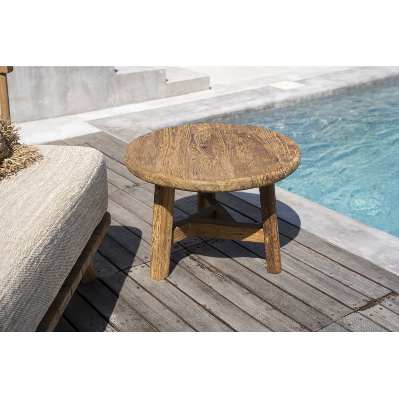 Table basse moderne Ronde 50 cm en Bois de teck recyclé Naturel The Fusuma 