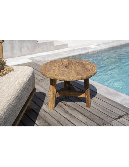 Table basse moderne Ronde 50 cm en Bois de teck recyclé Naturel The Fusuma 