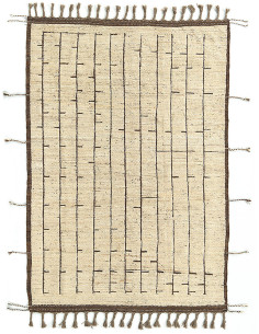 Grand Tapis Afghan ethnique chic Rectangulaire 197x209 Laine Beige sable Marron Foncé Avec franges Motif tribal The Handwoven 