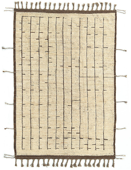 Grand Tapis Afghan ethnique chic Rectangulaire 197x209 Laine Beige sable Marron Foncé Avec franges Motif tribal The Handwoven 