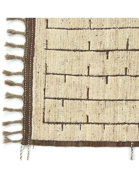 Grand Tapis Afghan ethnique chic Rectangulaire 197x209 Laine Beige sable Marron Foncé Avec franges Motif tribal The Handwoven 