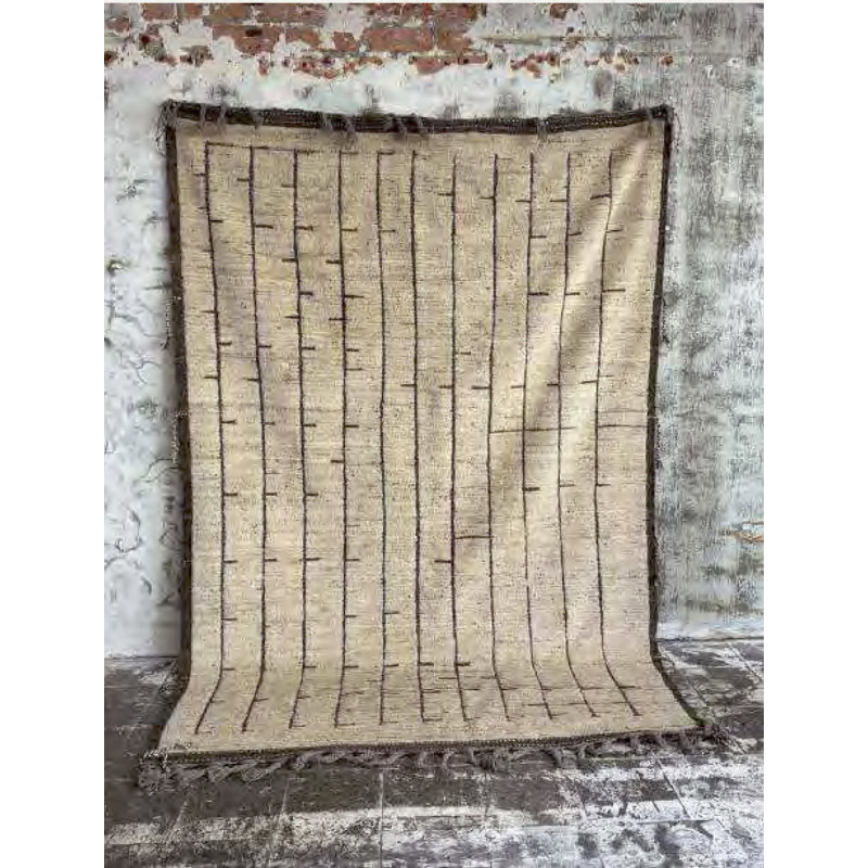 Grand Tapis Afghan ethnique chic Rectangulaire 197x209 Laine Beige sable Marron Foncé Avec franges Motif tribal The Handwoven 