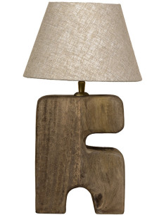 Lampe à poser ethnique chic organique H 41 cm Bois Marron Tissu Beige The L'Objet 