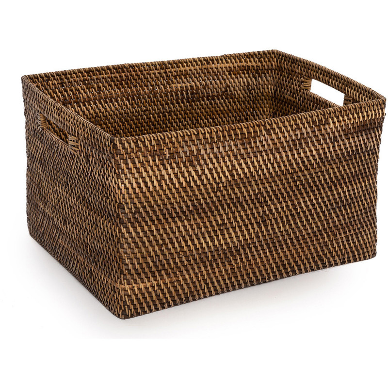 Grand Panier de rangement avec poignées Rectangulaire 51x41 Rotin Naturel Marron Tressé The Colonial 