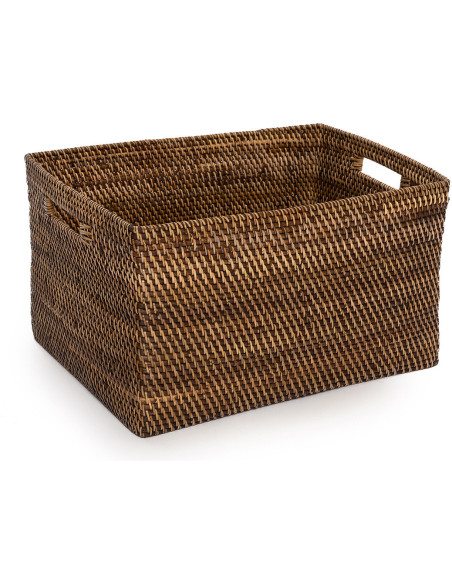 Grand Panier de rangement avec poignées Rectangulaire 51x41 Rotin Naturel Marron Tressé The Colonial 