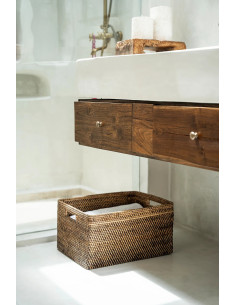 Grand Panier de rangement avec poignées Rectangulaire 51x41 Rotin Naturel Marron Tressé The Colonial 