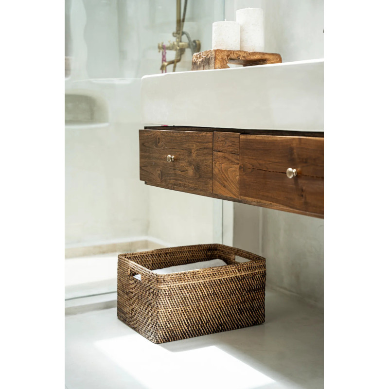 Grand Panier de rangement avec poignées Rectangulaire 51x41 Rotin Naturel Marron Tressé The Colonial 