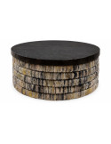 Table basse ronde noire en teck et feuille de bananier tressée 80x80x38 cm The Magani