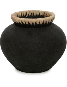 Vase Rond Hauteur 23 cm en Terre cuite Noir Raphia Naturel The Styly 