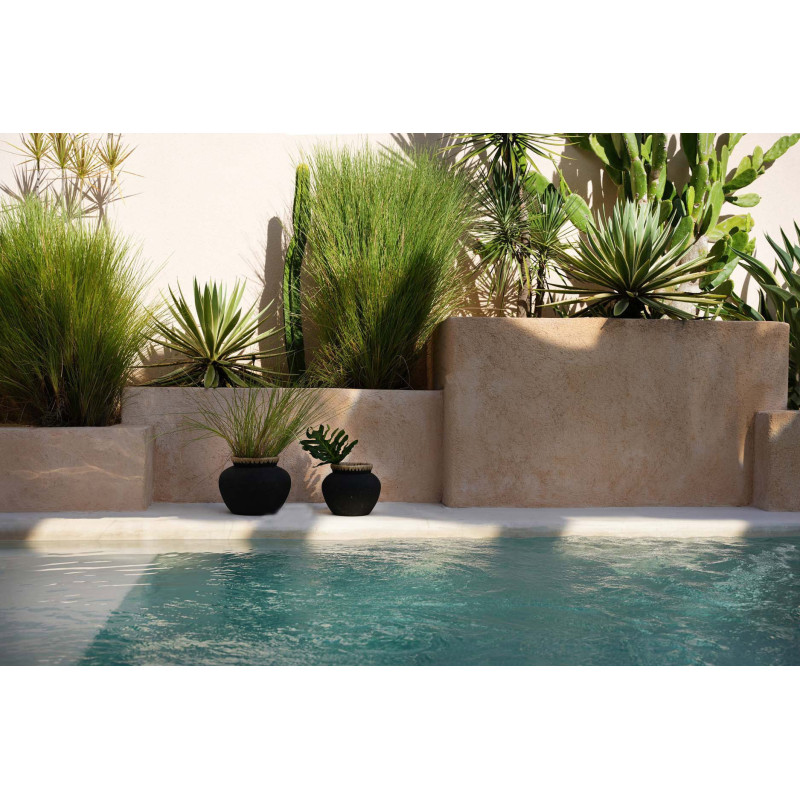 Vase Rond Hauteur 23 cm en Terre cuite Noir Raphia Naturel The Styly 