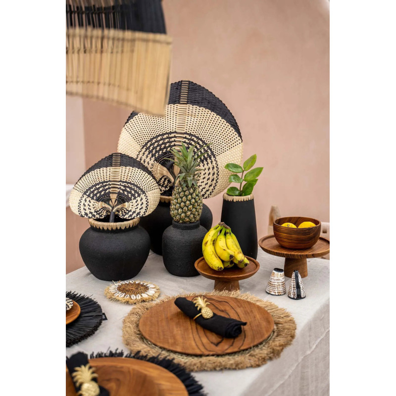 Vase Rond Hauteur 23 cm en Terre cuite Noir Raphia Naturel The Styly 