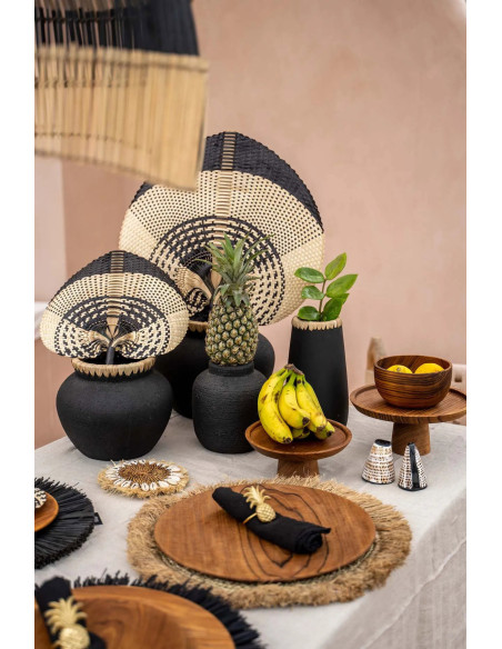 Vase Rond Hauteur 23 cm en Terre cuite Noir Raphia Naturel The Styly 